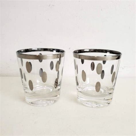 Dorothy Thorpe Silver Rim Polka Dot Old Fashioned Rock Glasses 6 Oz Set