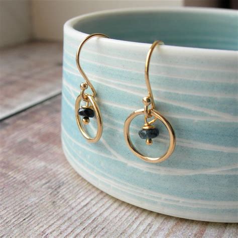 Natural Sapphire And Rolled Gold Earrings Hazey Designs