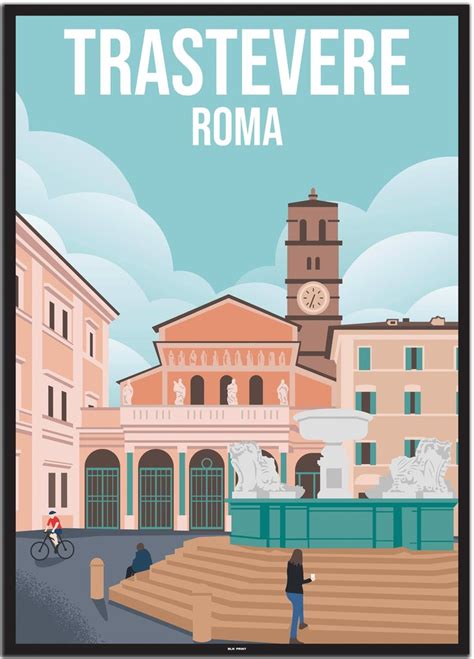 Rome Trastevere Vintage Travel Poster X Cm Schwarzer