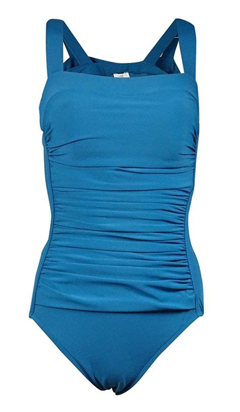 Swim Solutions Womens Tummy Control Ruched One Piece Swimsuit Peacock