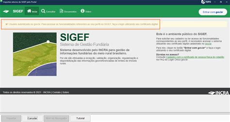 Acesso conta gov br Portal SIGEF Métrica TOPO Materiais de