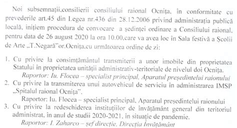 Convocarea ședinței ordinare a Consiliului raional din 26 august 2020