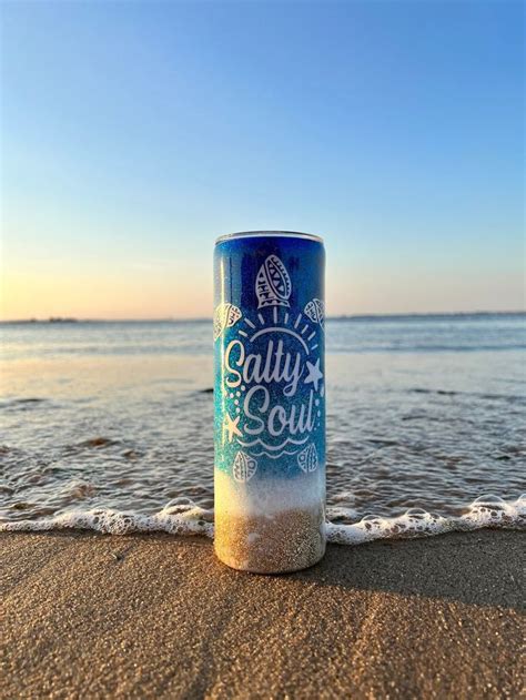 Salty Soul Turtle Beach Theme Glitter Tumbler Vacation Tumbler Beach