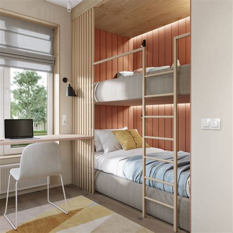 Дизайн детской комнаты для двоих разнополых с двухъярусной кроватью 82 фото