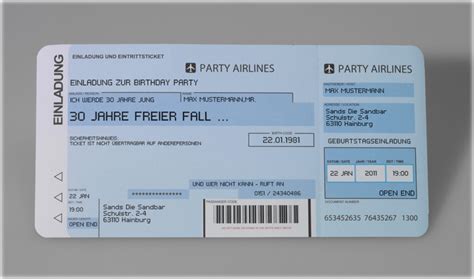 Einladungskarten Flugticket Geburtstag Hochzeit Tickettasche