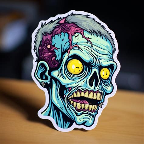 Premium Photo A Close Up Of A Sticker Of A Zombie With Yellow Eyes