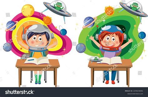 Cartoon Kids Learning Astronomy Illustration Stock Vector (Royalty Free) 2259236491 | Shutterstock