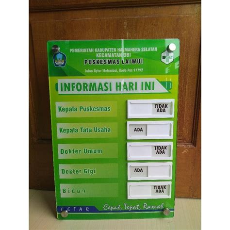 Jual Papan Informasi Kehadiran Akrilik Kehadiran Petugas Rumah Sakit