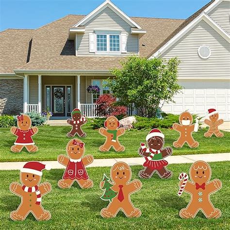 AnyDesign 10Pcs Christmas Yard Signs With Stakes Gingerbread Man And