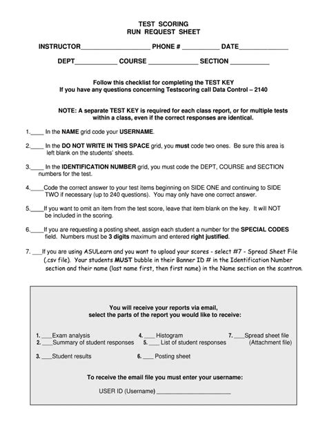 Fillable Online Support Appstate TEST SCORING RUN REQUEST SHEET