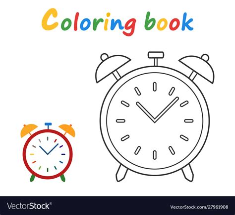 Alarm Clock Coloring Book In Cartoon Style Vector Image