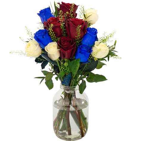 Buy 12 Red White And Blue Roses And Get A Free Name A Rose T