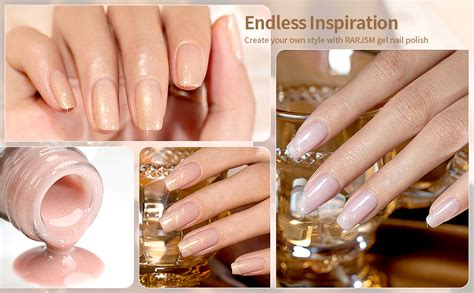 Rarjsm Nude Gel Nail Polish Peach Pink Shimmery Neutral Jelly Color Gel Polish Gold Glitter
