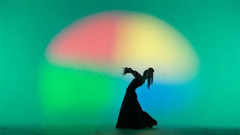 Woman Dancer Silhouette Dancing On Colorful Background Graceful Dancer