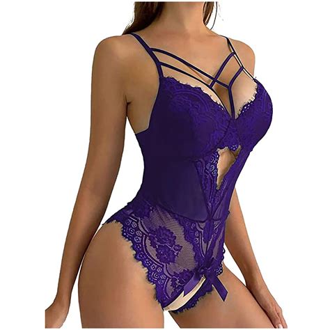 Yievot Women Lingerie Sexy Lace Mesh Bodysuit Deep V Teddy Nightgown