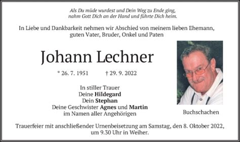 Traueranzeigen Von Johann Lechner Trauer Merkur De