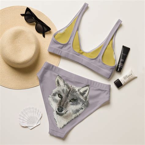 Pastel Wolf Recycled High Waisted Bikini Sizes Xs Xl Dopamine Bathing Suit Etsy
