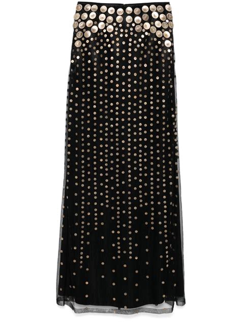 Alberta Ferretti Stud Embellished Maxi Skirt Black FARFETCH