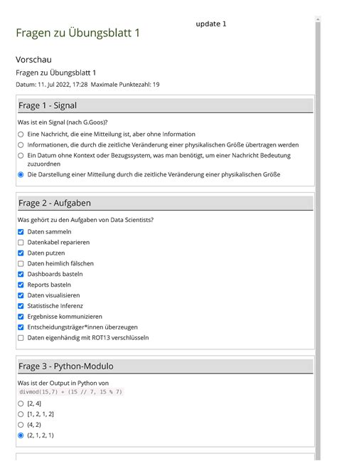 Data Science Ilias Fragen mit Antworten Fragen zu Übungsblatt 1
