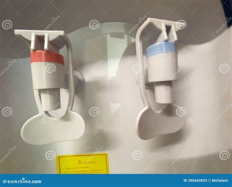 Cooler For Potable Water Closeup Taps For Cold And Hot Water In Office Or Hospital Stock Image