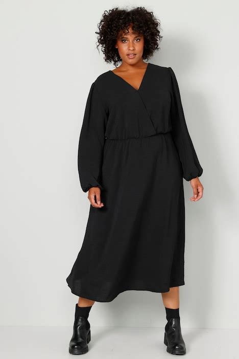 Midikleid A Line Elastische Taille V Ausschnitt Langarm