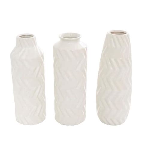 Litton Lane White Dimensional Chevron Textured Ceramic Decorative Vase