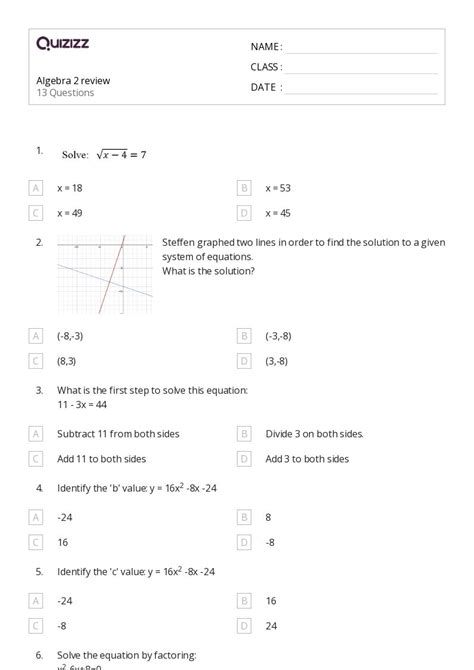 50 Algebra 2 Worksheets On Quizizz Free And Printable