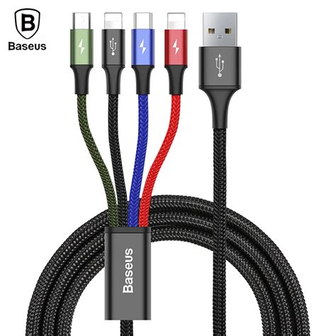 Baseus Fast 4 In 1 Charging Cable Type C Micro USB Dual 8 Pin 1 2M