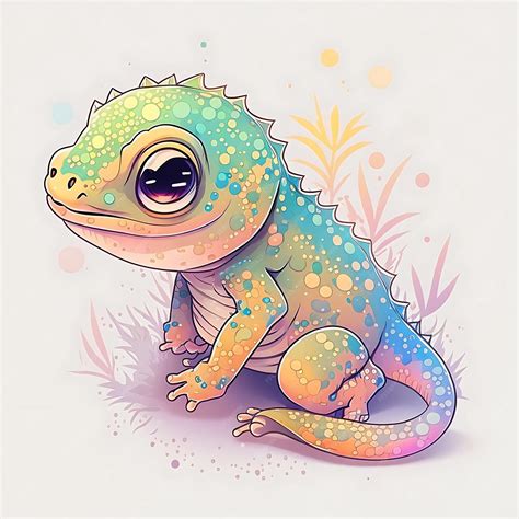 Premium Photo Kawaii Lizard Digital Art Style Colorful