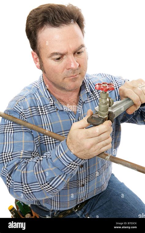 Mature Plumber Using Pipe Hi Res Stock Photography And Images Alamy