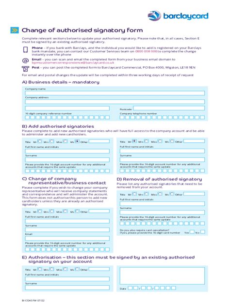 Fillable Online Change Of Authorised Signatory Form Fax Email Print