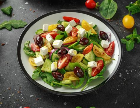 Fresh Greek Salad With Cucumber Cherry Tomato Lettuce Red Onion