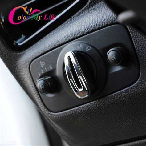 Color My Life Abs Chrome Car Headlight Switch Protection Cover Headlights Knob Sticker For Ford