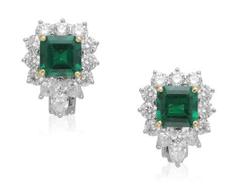 Emerald And Diamond Earrings By Birks With Agl Report Christies