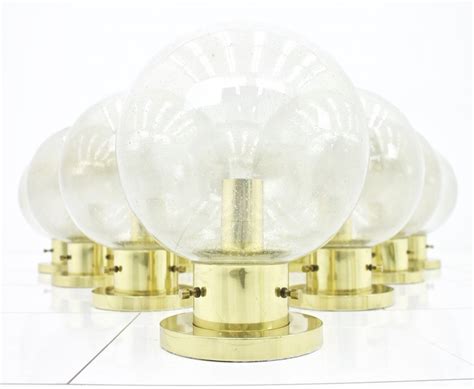 Set of ten glass & brass flush mount globe lights or wall sconces by ...