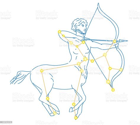 Sagittarius Line Drawing And Star Arrangement Greek Mythology Stock