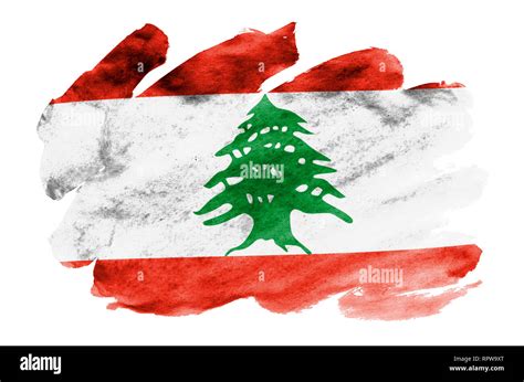 Lebanon Flag Is Depicted In Liquid Watercolor Style Isolated On White