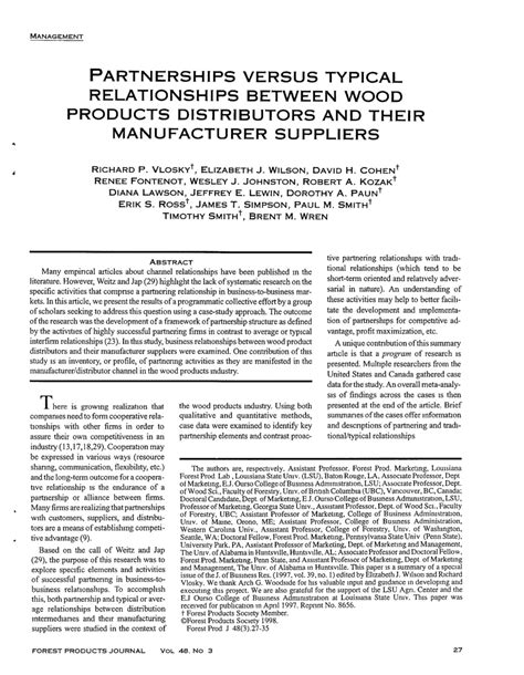 Pdf Partnerships Versus Typical Relationships Between Wood Products Distributors And Their