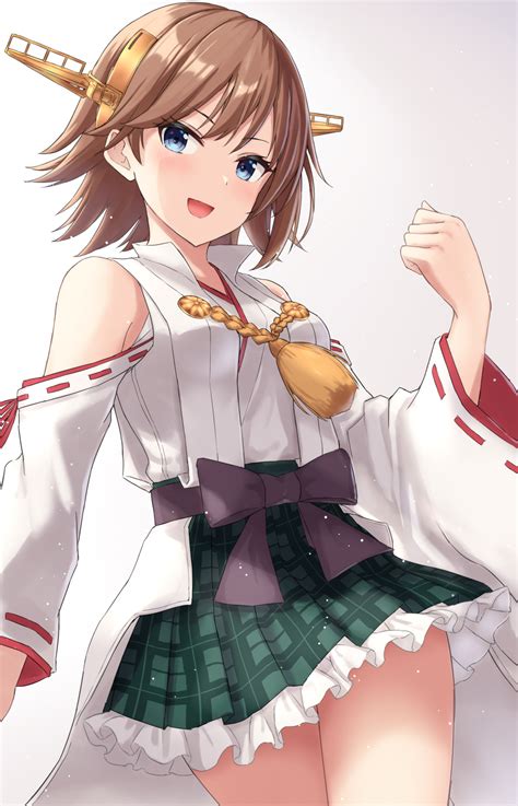 Short Hair Brunette Solo Anime Anime Girls Kantai Collection Hiei