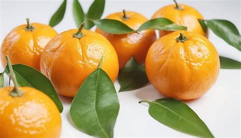 Premium Photo Fresh Mandarins With Green Leaves Isolated White Background