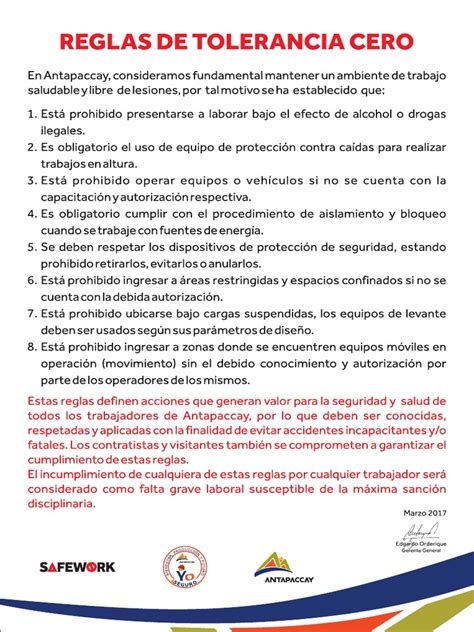 Reglas De Tolerancia Cero 2017 Pdf