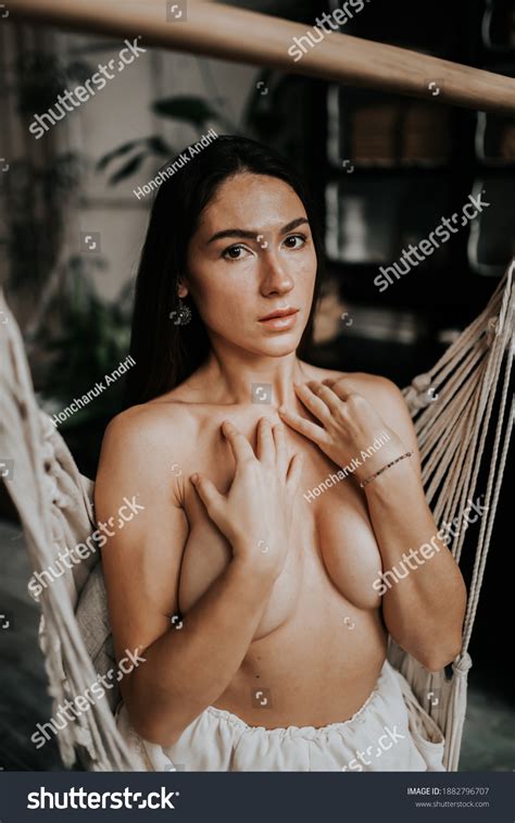 Beautiful Brunette Nude Breasts Sits On Stock Photo 1882796707 Shutterstock