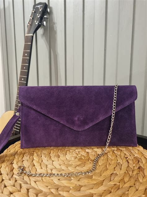 Suede Leather Purple Clutch Bag Royal Purple Evening Bag Purple Envelope Party Bag Wristlet Bag