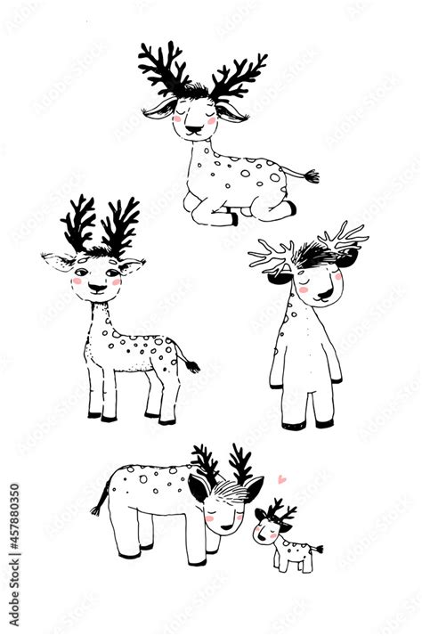 Cute cartoon deer. Hand drawing isolated objects Stock Vector | Adobe Stock