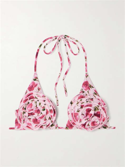 MAGDA BUTRYM Appliquéd floral print triangle bikini top NET A PORTER