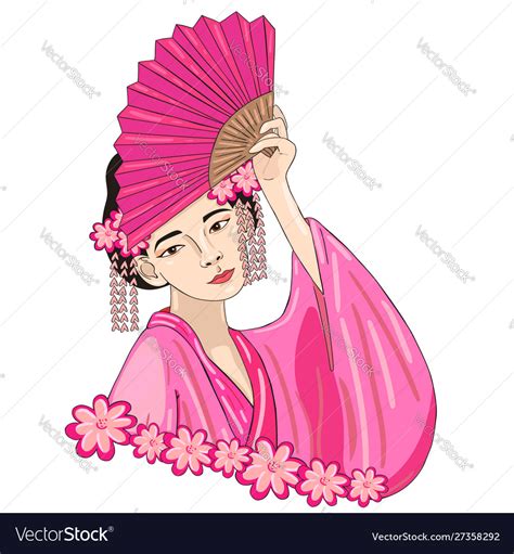 Japanese girl with a fan traditional Royalty Free Vector