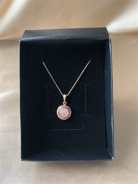 Pembe Kuvars Minimal Vintage Yuvarlak Rose Gold Kolye Venüs Doğal Taş