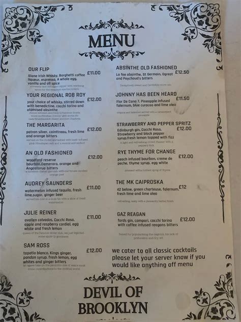 Menu at Devil of Brooklyn pub & bar, Glasgow