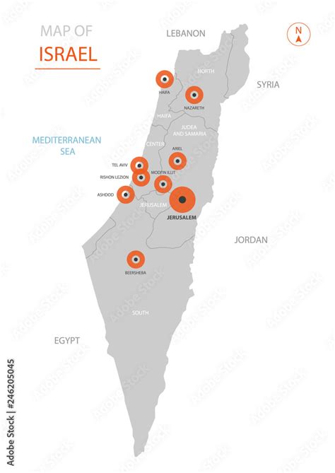 Stylized Vector Israel Map Showing Big Cities Capital Jerusalem