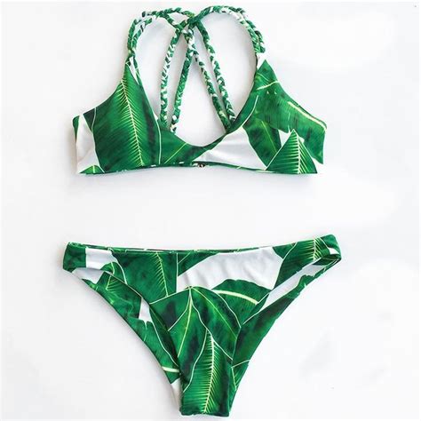 Cupshe Jade Leaves Bikini Set With Images Bikinis Leaves Bikini